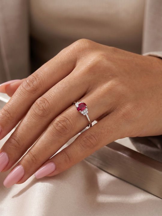 Diamond Group Single Stone Ring In 18K White Gold With Diamond
