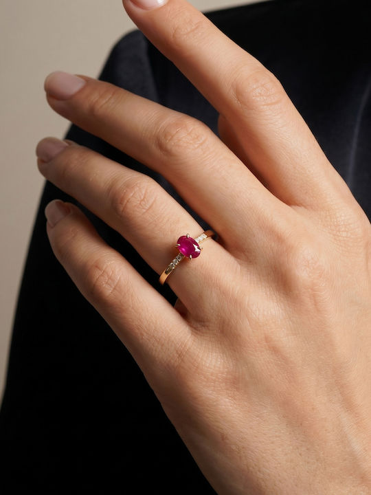 Diamond Group Single Stone Ring From 18K Gold With Diamond