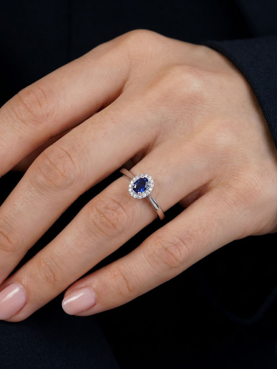 Diamond Group Single Stone Ring In 18K White Gold With Diamond