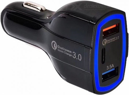 Φορτιστής Αυτοκινήτου 3 Θύρες Usb Type C 35w 7a Ipad Iphone Samsung