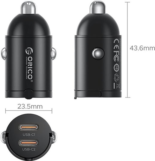 Orico Miniring 30w 2x Usb-c Car Charger Black Mr-30-2c Orico-mr-30-2c-bk-ep-hu