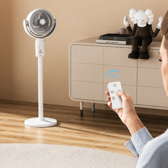 Ventilator Pe Piedestal 10W Diametru 38cm Cu Telecomandă Alb