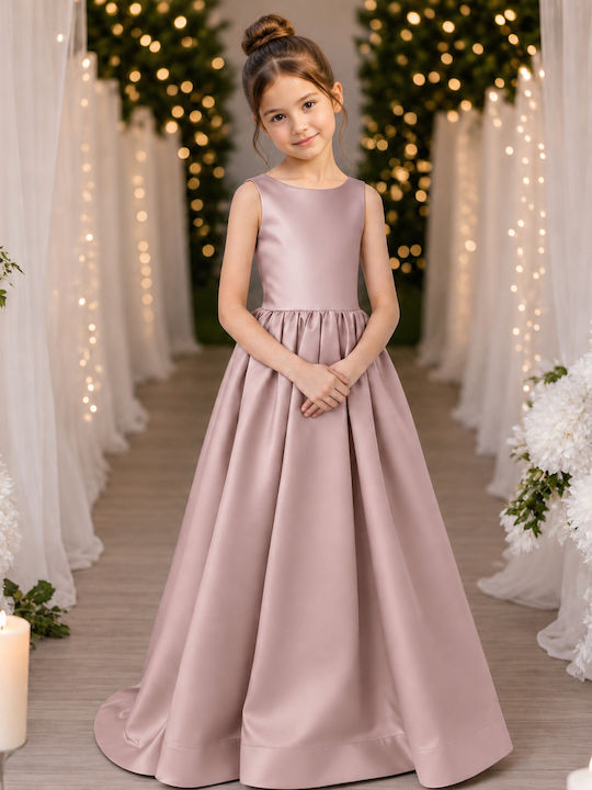 Girls Dress Sleeveless Satin Pink Sapio Milo