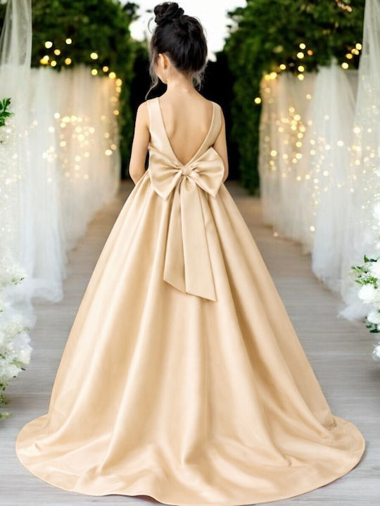 Mädchenkleid Ärmellos Satin Gold/Champagner