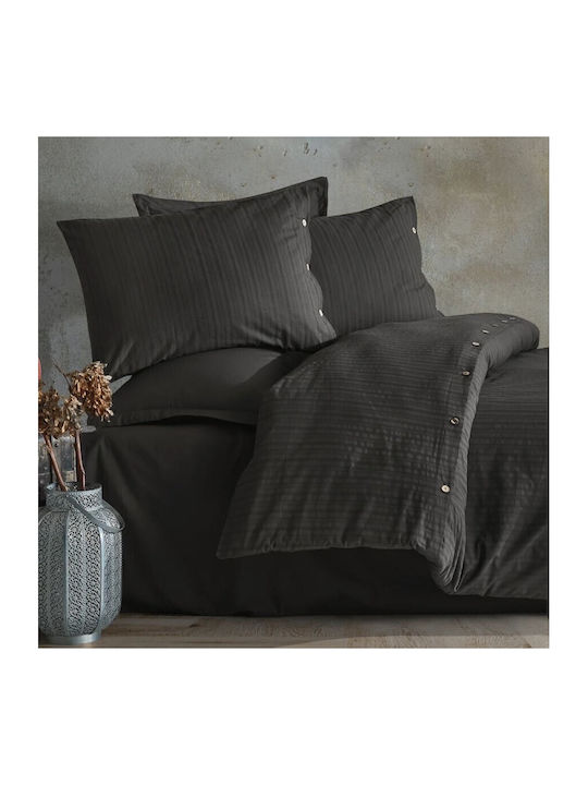 Clasy Home Set Huse Pentru Pilote 100% Bumbac 200x220cm Dublă Cu 2 Fețe De Pernă & 1 Cearșaf Neagră