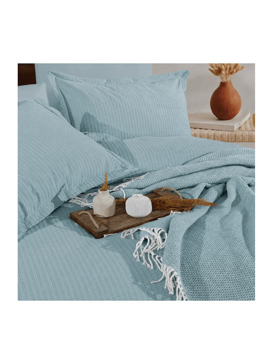 Clasy Home Set Huse Pentru Pilote 100% Bumbac 200x220cm Dublu Cu 2 Fețe De Pernă & 1 Cearșaf Albastru