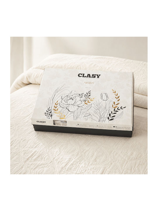 Clasy Home Set Huse Pentru Pilote 100% Bumbac 200x220cm Dublă Cu 2 Fețe De Pernă & 1 Cearșaf Ecru