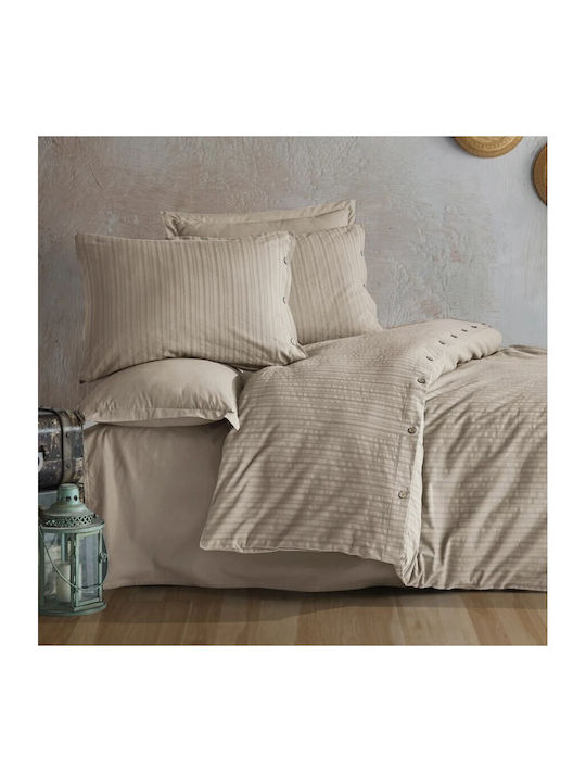 Clasy Home Set Huse Pentru Pilote 100% Bumbac 200x220cm Dublu Cu 2 Fețe De Pernă & 1 Cearșaf Bej