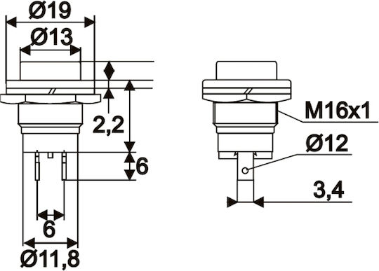 Set de 5 comutatoare momentane SPST 2A 250V cu buton, normal deschise, M16, pentru panou, negre, set de 5 bucăți