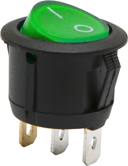 Set 5 Round Rocker Switches Green Led On-off 6a 250v Ac Panel Mount