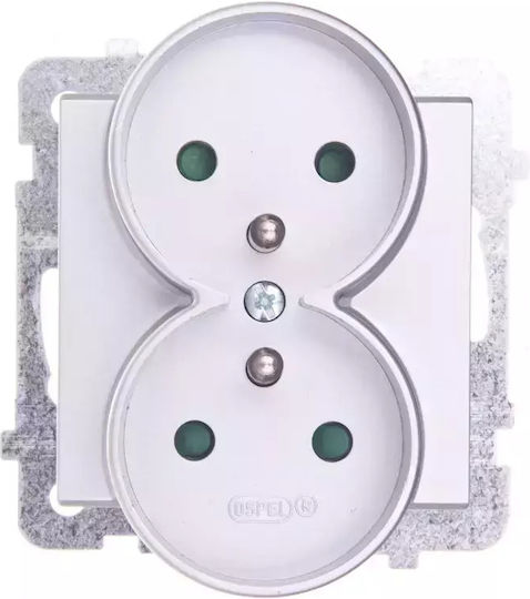 Ospel Sonata Dublă Priză Electrică Mortice cu Capac Argintiu