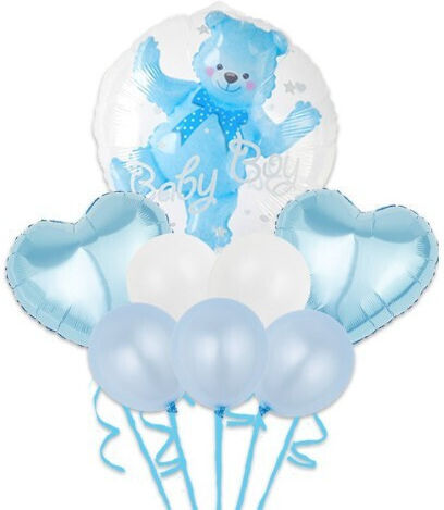 Set 8 Baloane Aniversare Folie Albastre Jumbo 60 cm