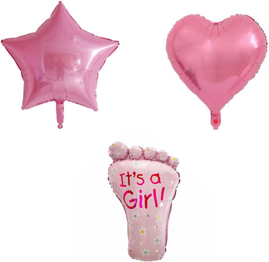 Set 3 Baloane Inimi Folie Roz Jumbo 79 cm