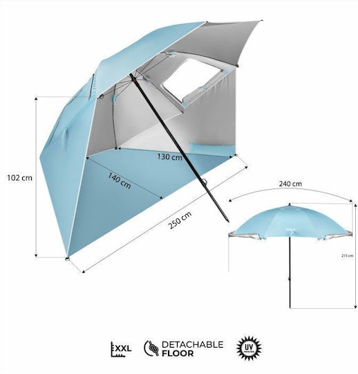 Nils NC17114 Umbrelă de Plajă Diametru 2.4m cu Umbrelă și Protecție UV Albastră