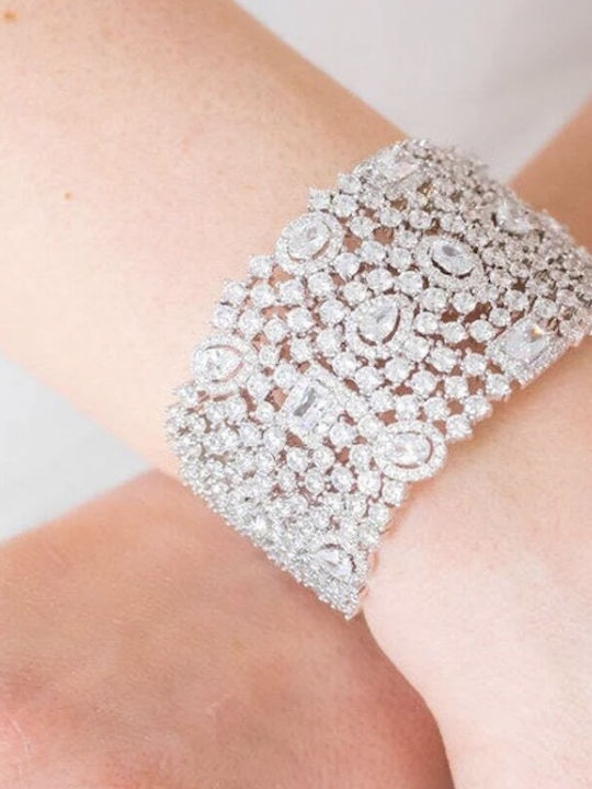 Women's Gold Plated Handcuff Bracelet with Zircon