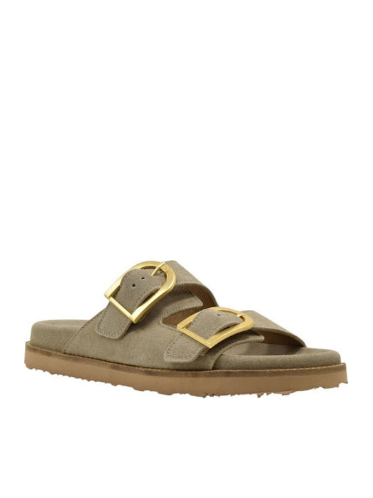 Leder Flache Damen Sandalen Beige