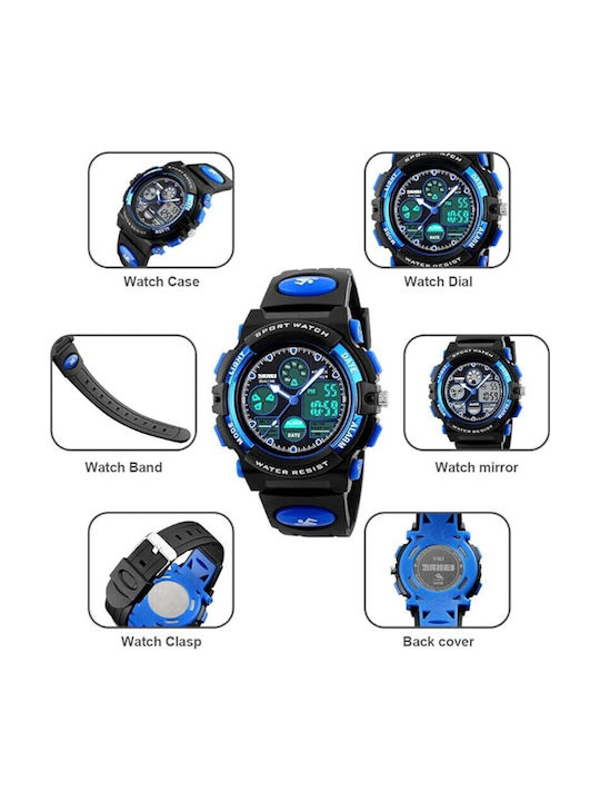 Skmei Analog/Digital Men's Watch 44mm Battery Chronograph with Blue Rubber Strap
