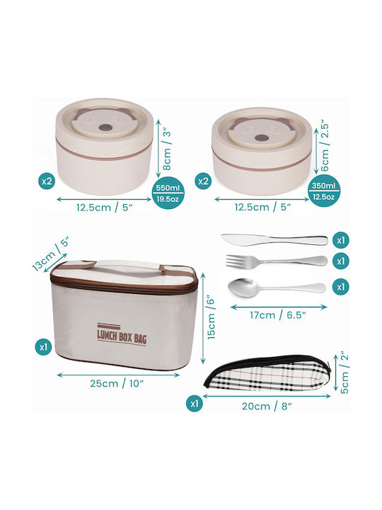 Belle Vous Set Lunch Boxes Inox Thermo Grey 25x13cm 4 Pieces