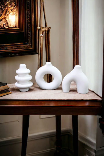 SteweHome Set of White Concrete Vases 3 Pieces SteweHome Set of White Concrete Vases 3 Pieces