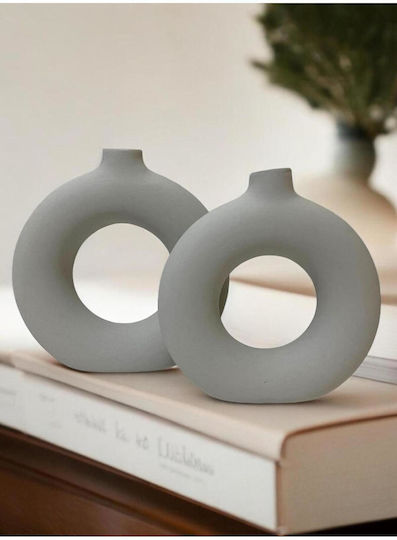 SteweHome Set of Grey Ceramic Decorative Vases Φ19xH19cm 2 Pieces