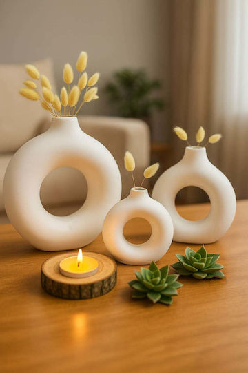 SteweHome Set of White Concrete Decorative Vases 3 Pieces