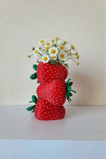 SteweHome Decorative Plastic Vase Red 3x3xH14.5cm