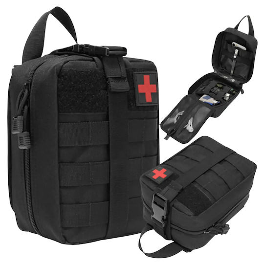 Kit de Supraviețuire Zola Foarfecă Pensetă Bandaje Garou Comprese Pătură Termică Sistem de Atașare Molle Impermeabil 20 × 15 × 11 Cm Negru