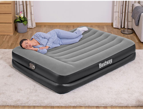 Aufblasbare Camping-Luftmatratze Doppel mit Integrierter Handpumpe 203x152x46cm Grau