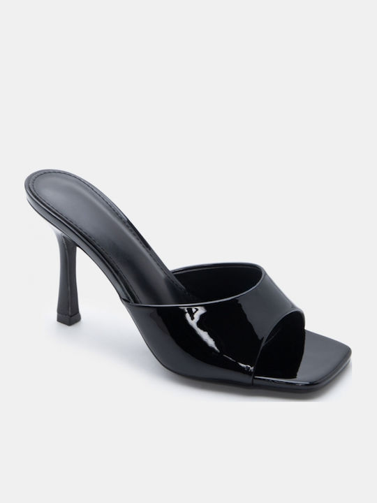 Mules In Patent Leather With High Heel In Black Colour