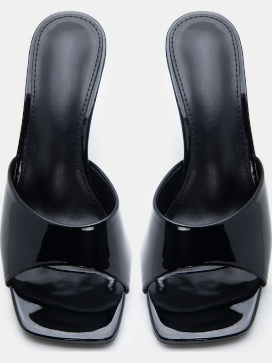 Mules In Patent Leather With High Heel In Black Colour