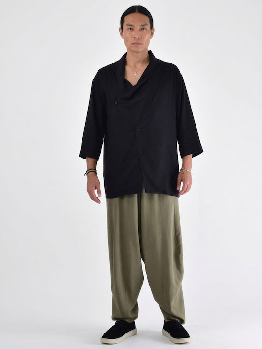 Short Sleeve Linen Shirt Black