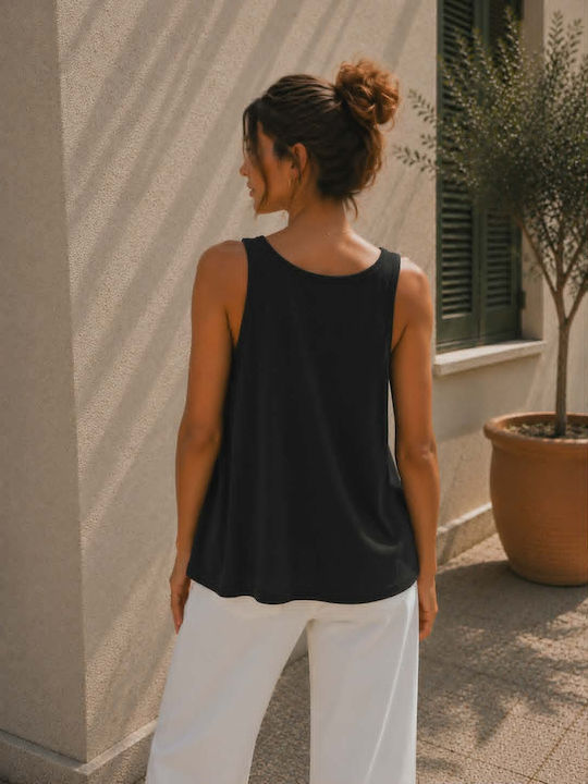 Women's Sleeveless Cotton Black Blouse