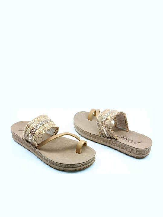 Leather Women's Flat Sandals Brown