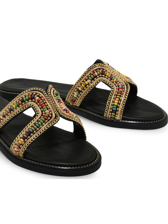 Leather Women's Flat Sandals Black
