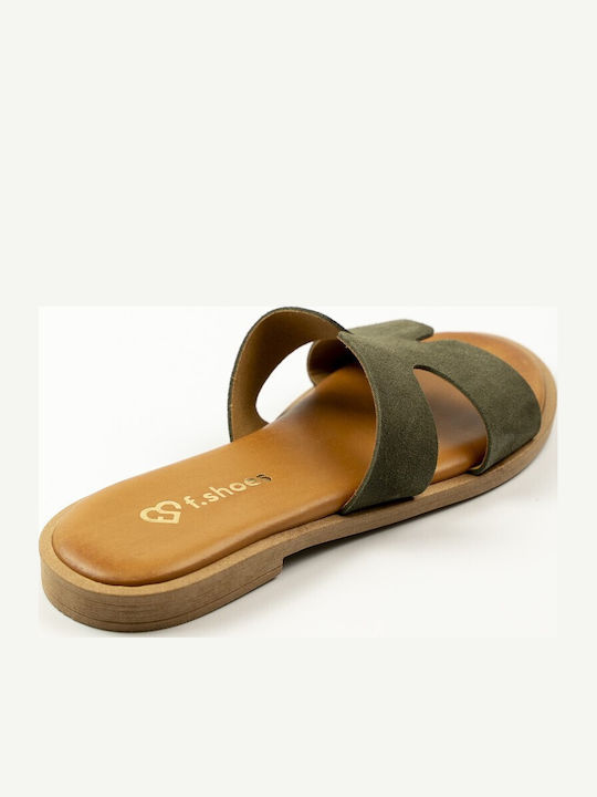 Leder Flache Damen Sandalen Khaki