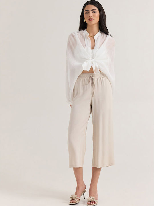 Damen Hochbund Zip-Culottes mit Gummiband Beige