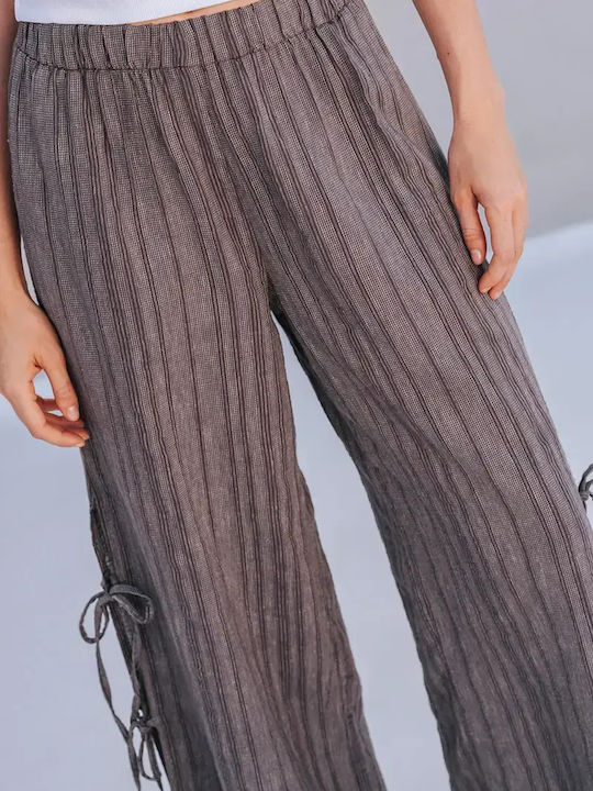 Damen Baumwoll-Set Pantaloons mit Gummiband Gestreifte Graue