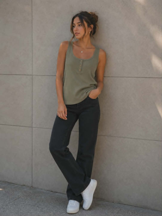 Women's Cotton Sleeveless Green Blouse