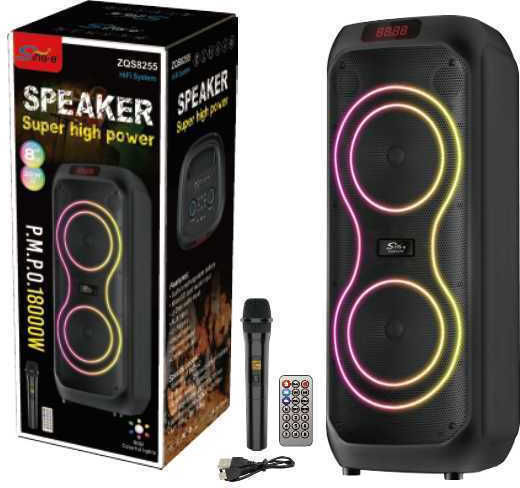 Ηχείο Karaoke με Ασύρματο Μικρόφωνο και Εφέ Φωτισμού ZQS8255 160071 Μαύρο