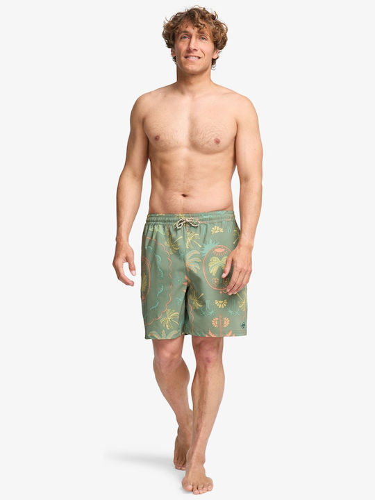 Wasted Times Layback Men's Swimwear Bermuda Green with Patterns