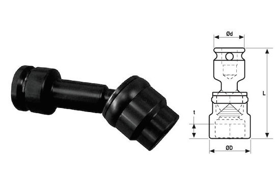 1/2'' 6-point Long Version Articulated Impact Socket Head