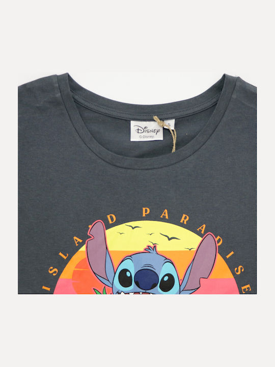 Rashguard Pentru Femei De Vară Lilo & Stitch Aloha Beaches Gri Închis Grafit 100% Bumbac Ez35022 Grafit