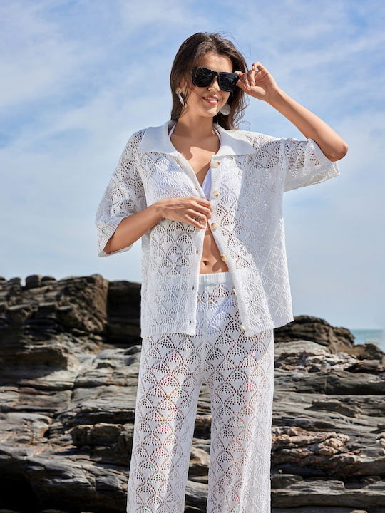 SweetFashion Καφτάνι Παραλίας Λευκό SweetFashion Καφτάνι Παραλίας Λευκό