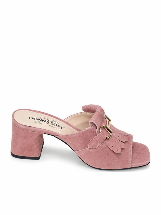 Suede Mules With Heel In Gold Colour