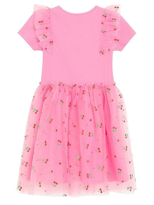 Girls Short Sleeve Tulle Pink Dress