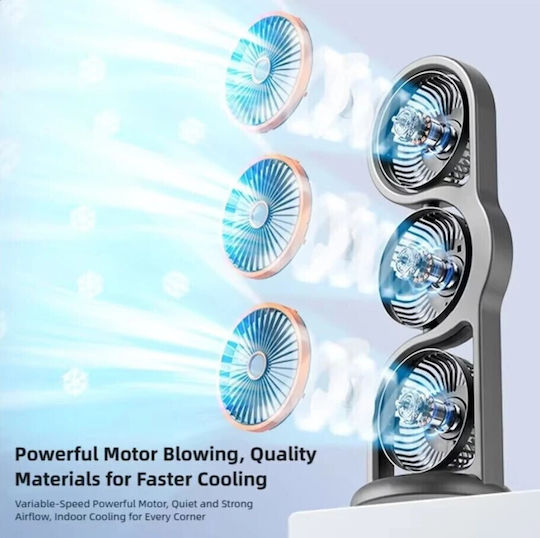 Roza Rzt3-Beige Triple Table Fan USB Rechargeable 5 Speeds LED