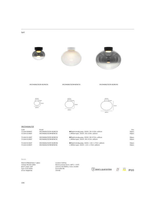 VK Lighting Ceiling Flush Light 40cm White with Integrated LED