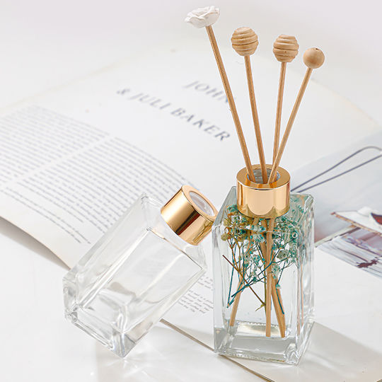 Glass Bottle Room Fragrance 90 Ml 4.5x4.5x10 Cm Gold Cap Keskor 62567
