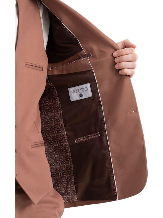 Men's Suit with Vest Slim Fit Cinnamon