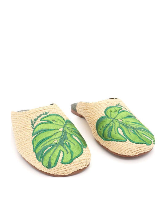 Pantofi Mules De Piele Cu Toc Bej